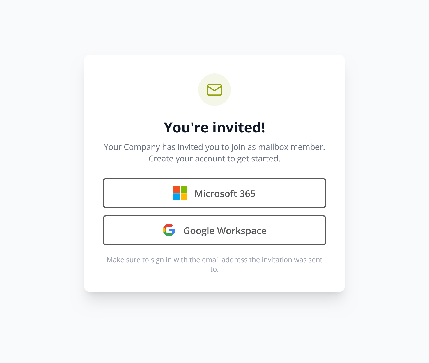 Accept invitation page with provider choice