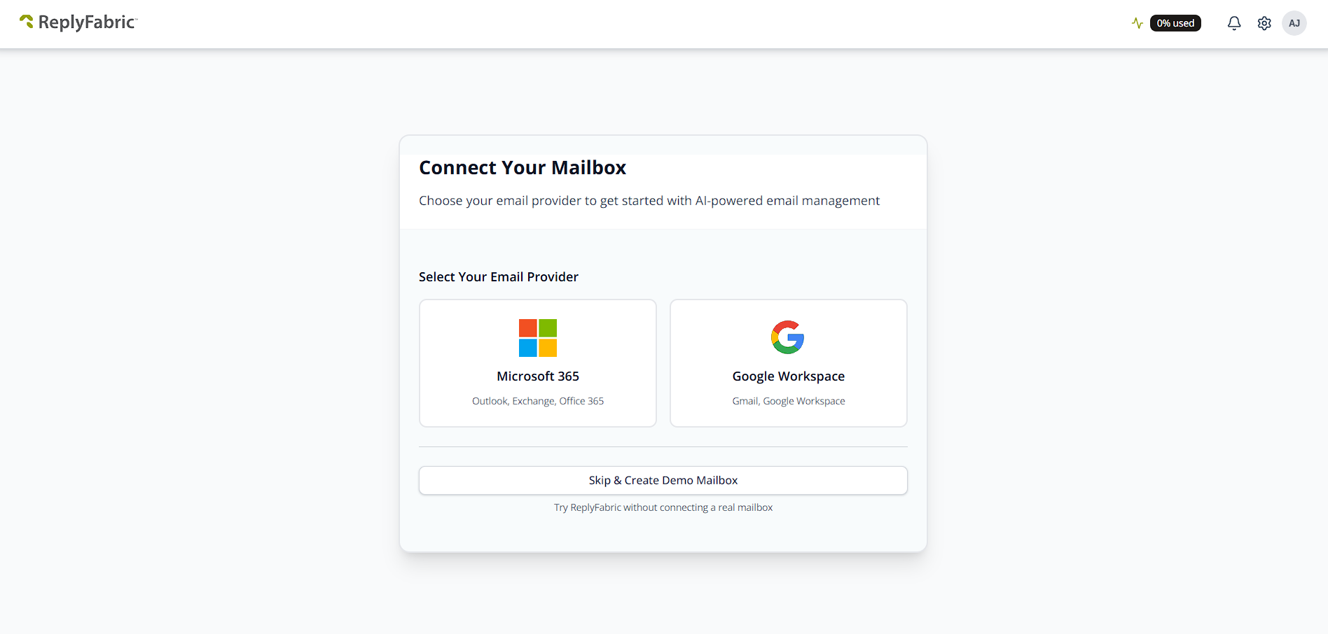 Connect your mailbox — provider selection