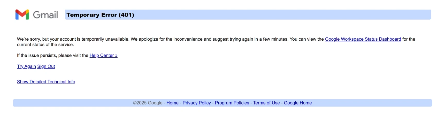 Temporary Error 401